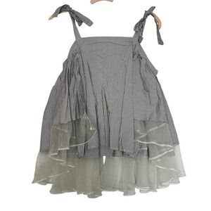 INA [i:na] Women's Size Small Black White Stripe Off Shoulder Chiffon Ruffle Top